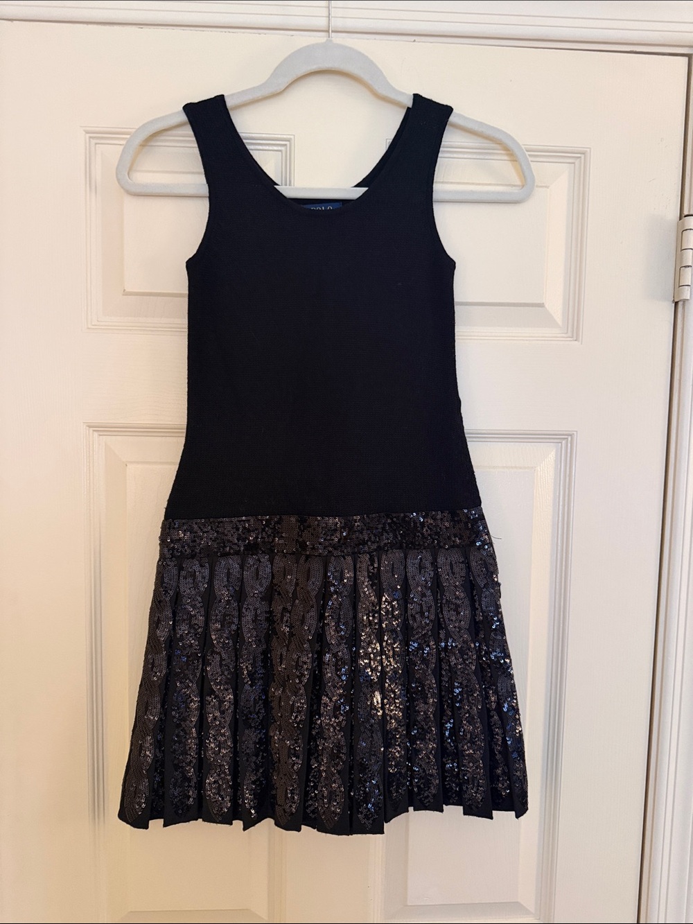 Polo by Ralph Lauren Black Sequin Pleated Hem Dress